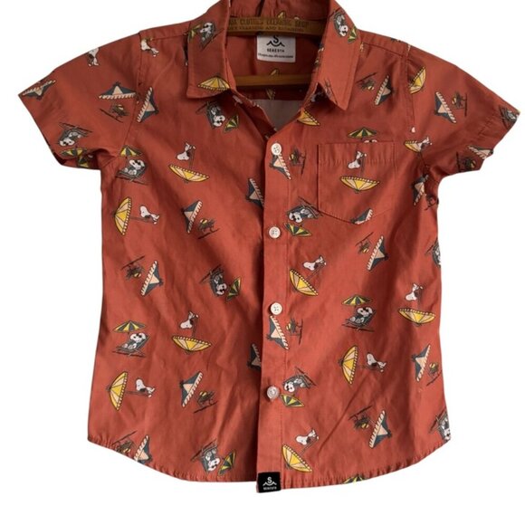 Seaesta Surf X Peanuts® Snoopy Shade Button Up Shirt, Rust Boys Medium - Picture 1 of 12